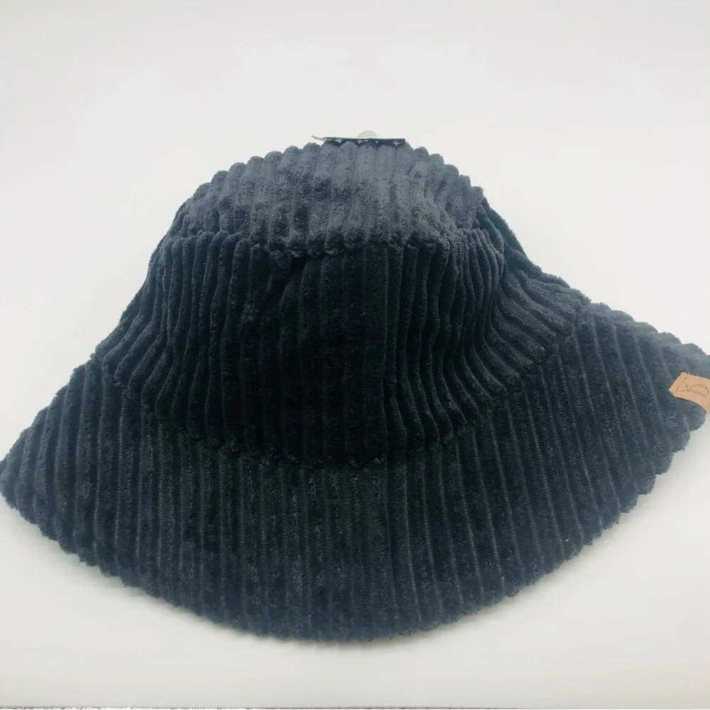 Black Corduroy Look Bucket Hat
